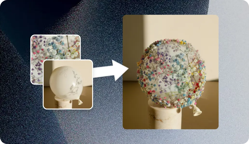 Image should two images being combined with elements of the first image being applied to the second image