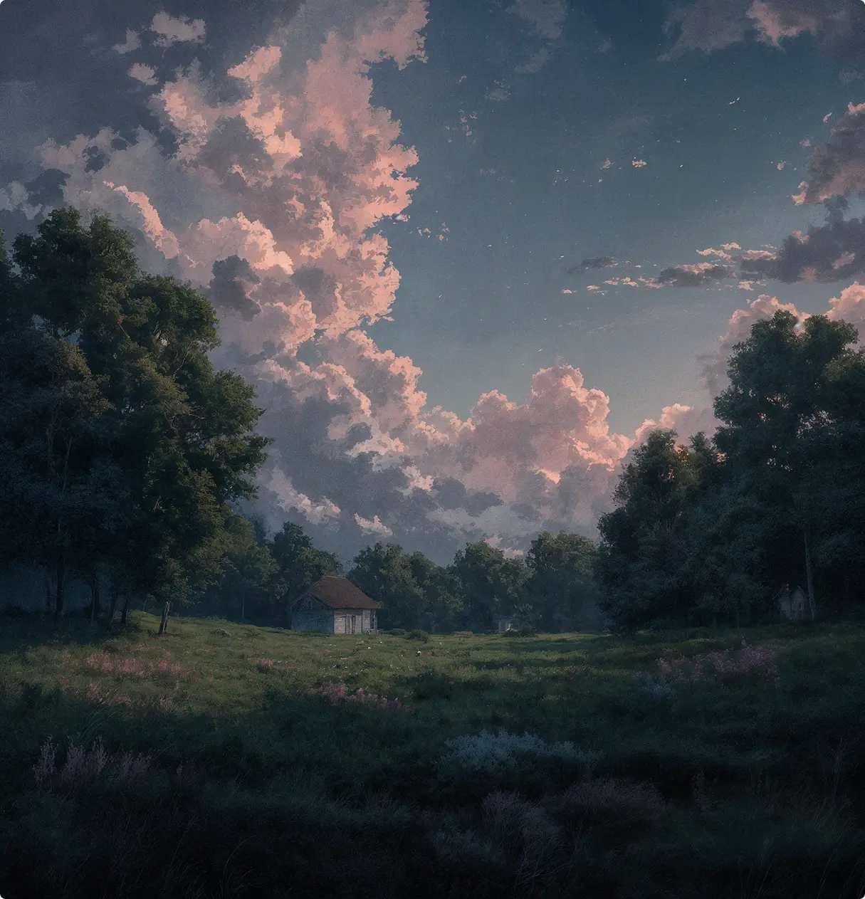 A pixelated image of an orange and white cat lying down, looking to the side, with blurred greenery in the background